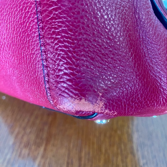 Coach Edie Turnlock Red Berry Pebbled Leather Shoulder Bag - Picture 8 of 12